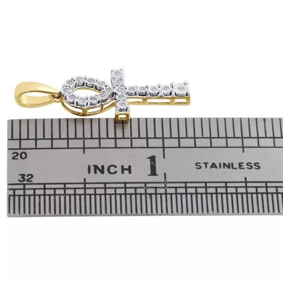 Real 10K Gold & Diamond Ankh Pendant Prong Set NEW - Picture 5 of 5